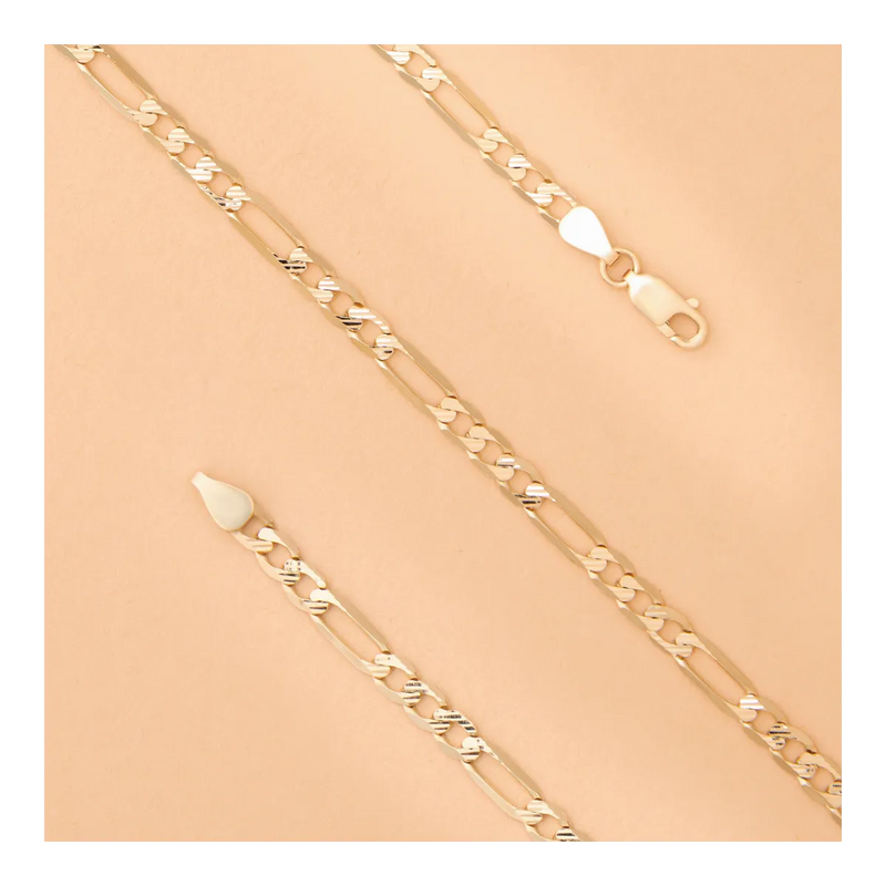 Goldkette 14 Karat Figaro- Flat Curb - Diamant Schliff