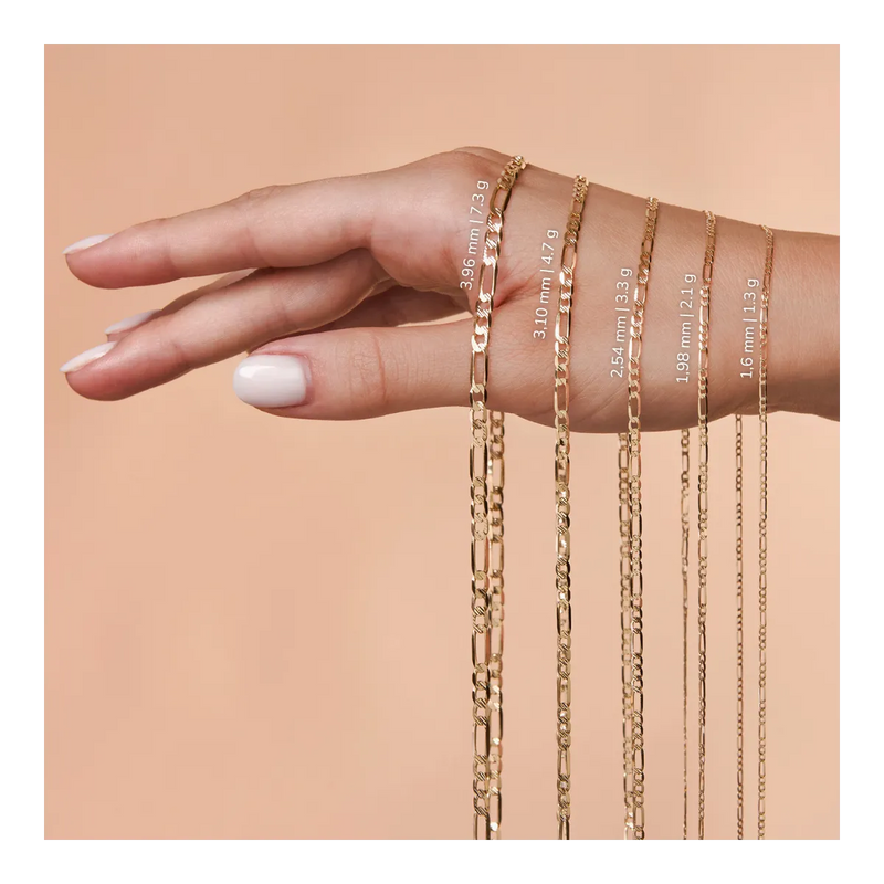 Goldkette 14 Karat Figaro- Flat Curb - Diamant Schliff